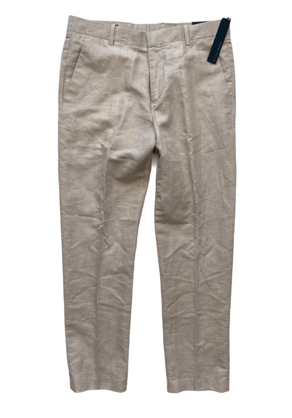 Perry Ellis Pants Flat Front Linen Cotton Natural Linen Slacks 38 x 30